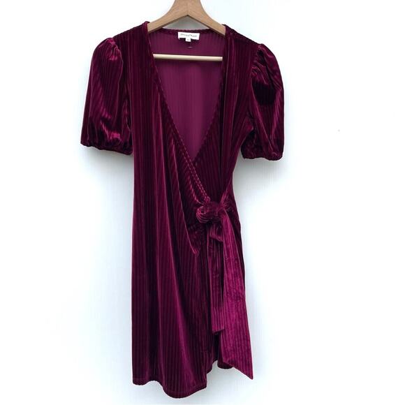 Privacy Please Astro ribbed velvet wrap dress size xs mini dress short sleeve - Picture 2 of 8